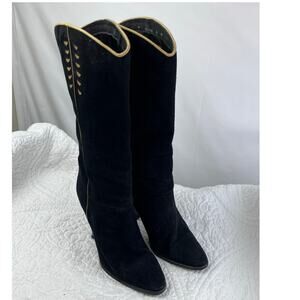 Caressa Women's Size 8 Black Leather Suede Heeled Western Winter Boots